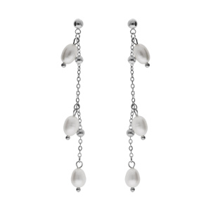 Boucles d\'oreille tige acier et perles de culture d\'eau douce - Vue 1