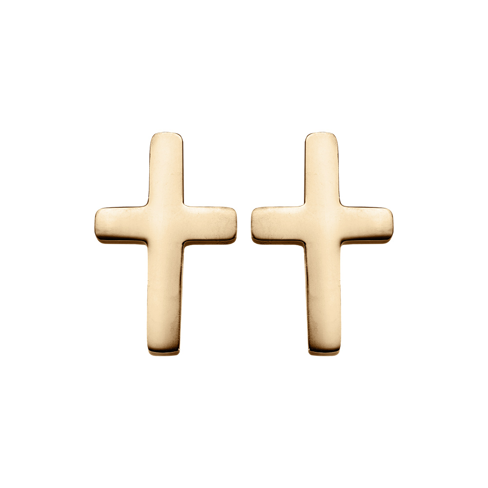 Boucles d\'oreille tige acier et PVD dor� forme croix - Vue 1