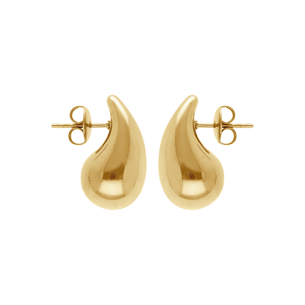 Boucles d\'oreille tige acier et PVD dor petite goutte 18mm x 10mm - Vue 1