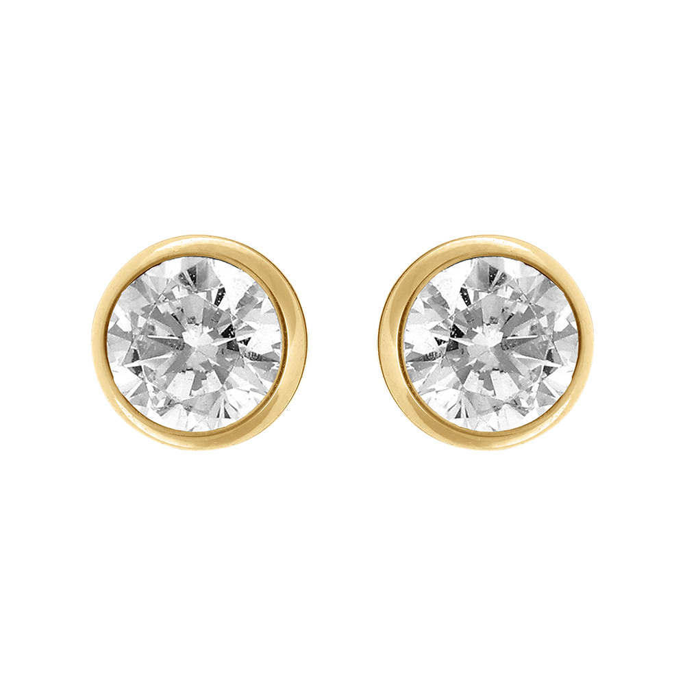 Boucles d\'oreille tige acier et PVD dor� rondes oxyde blanc - Vue 1