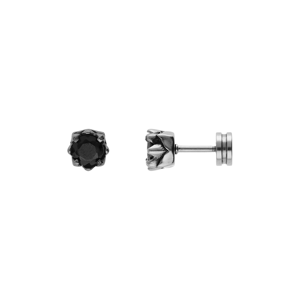 Boucles d\'oreille tige acier oxyde noir serti 5mm - Vue 1