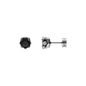 Boucles d\'oreille tige acier oxyde noir serti 5mm - Vue 1