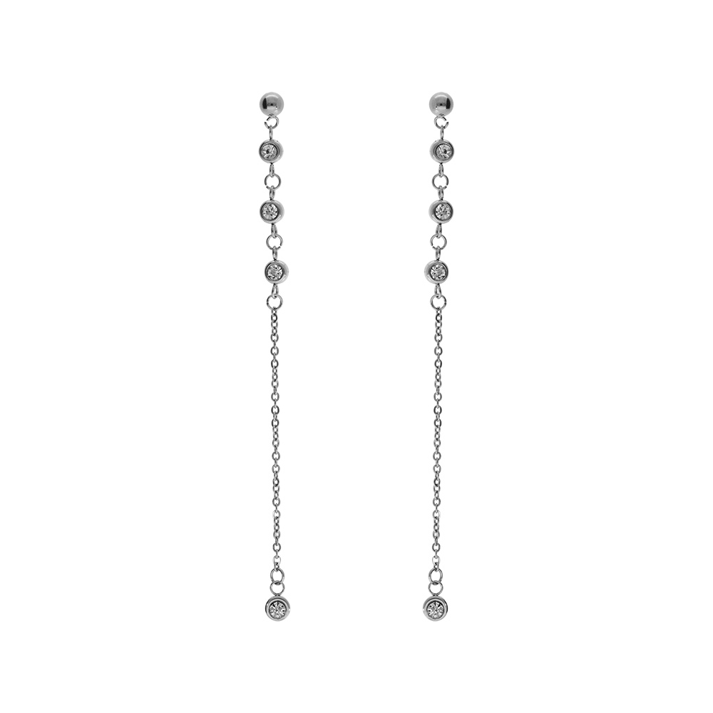 Boucles d\'oreille tige acier, pendantes avec oxydes blancs sertis clos - Vue 1