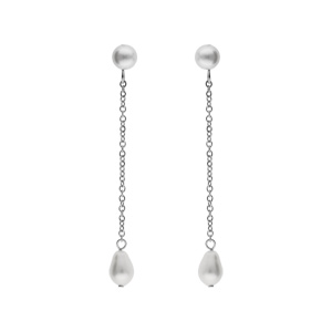 Boucles d\'oreille tige acier, pendantes avec perles de culture d\'eau douce - Vue 1