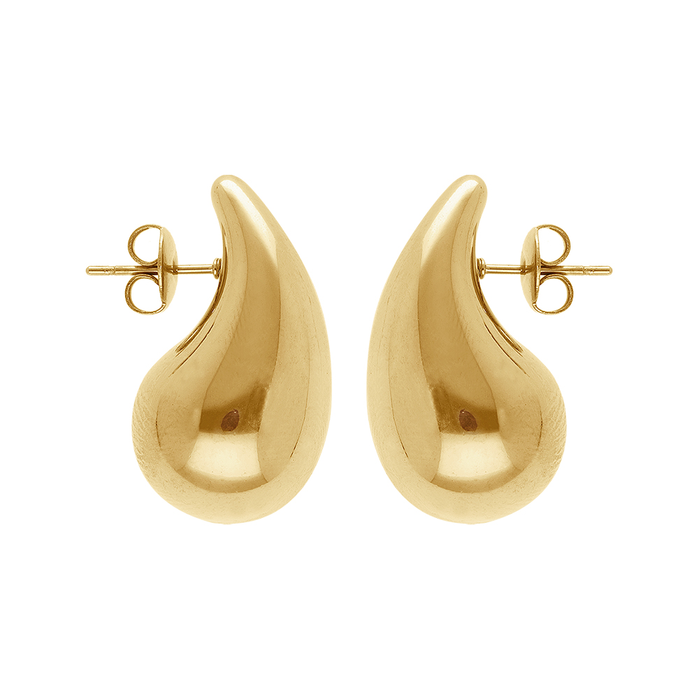 Boucles d\'oreille tige acier PVD dor� grande goutte (dim 33mm x 18 mm) - Vue 1