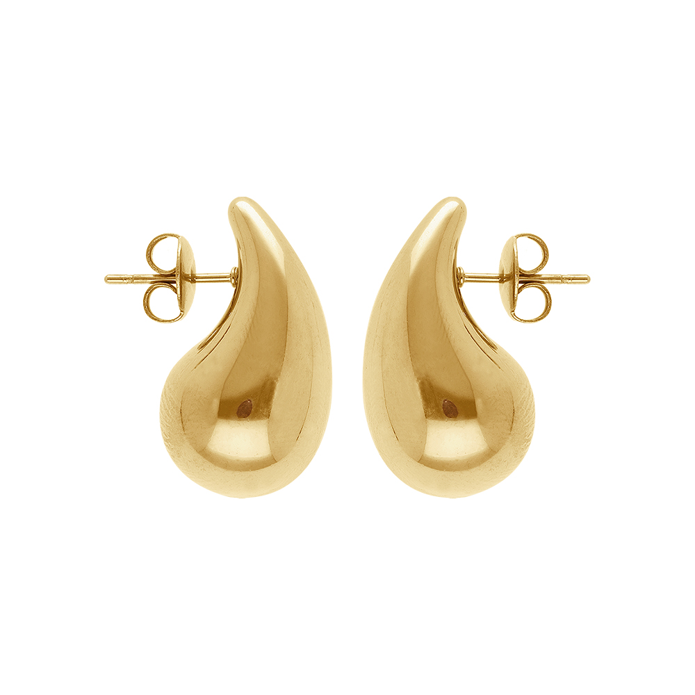 Boucles d\'oreille tige acier PVD dor� taille moyenne forme goutte incurvee 26 mm x 15 mm - Vue 1