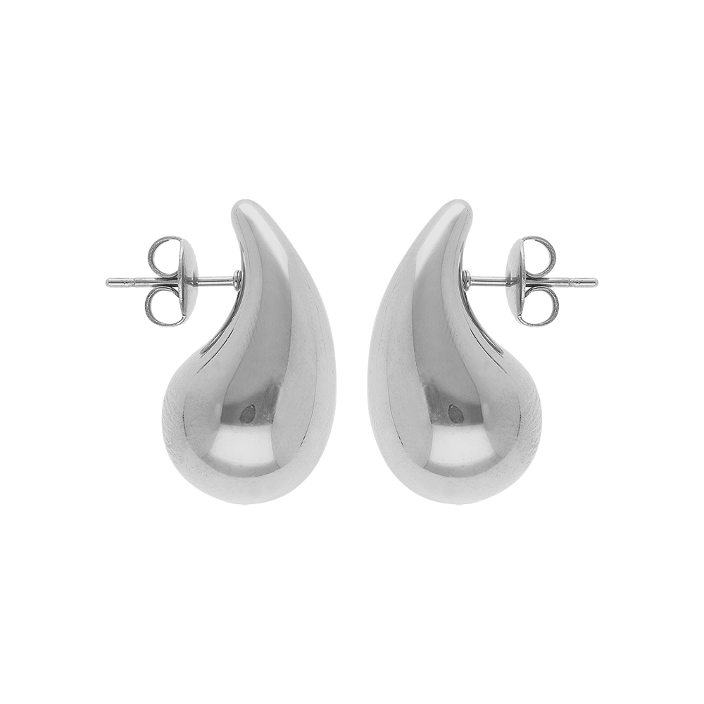 Boucles d\'oreille tige acier taille moyenne forme goutte incurvee 26 mm x 15 mm - Vue 1