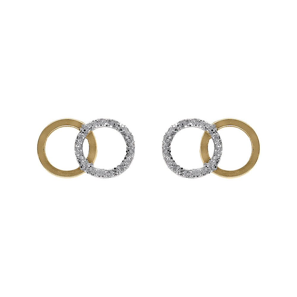 Boucles d\'oreille tige argent dor� 2 cercles entrelac�s lisse et givr� - Vue 1