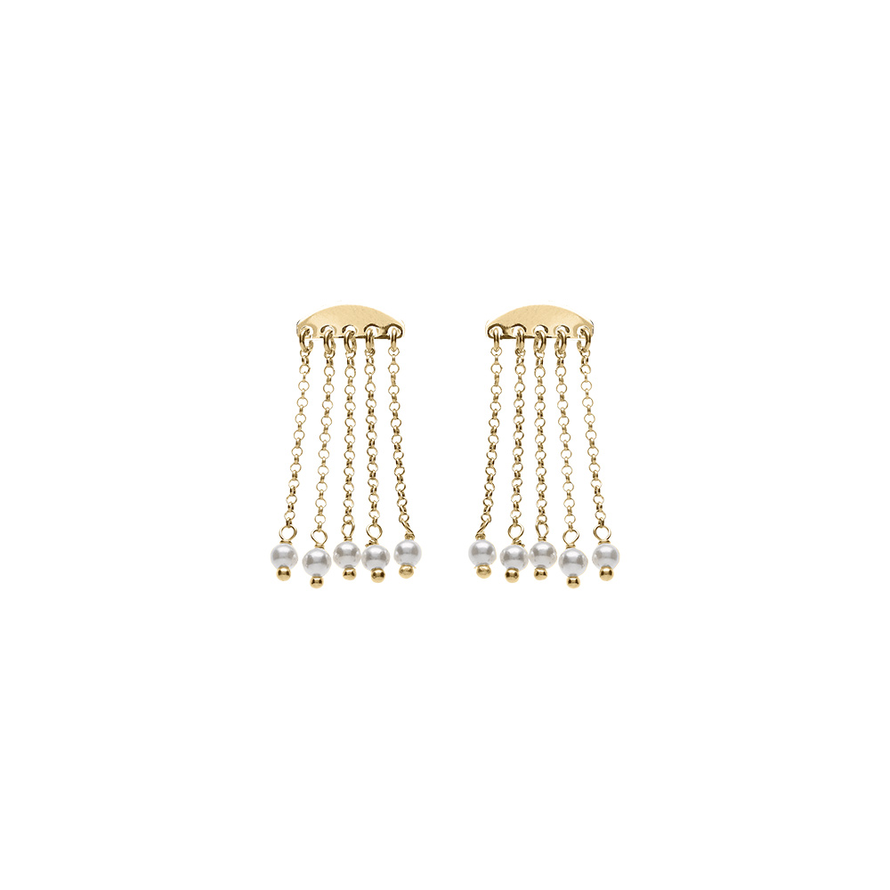 Boucles d\'oreille tige argent dor� 5 cha�nettes avec perles blanches - Vue 1