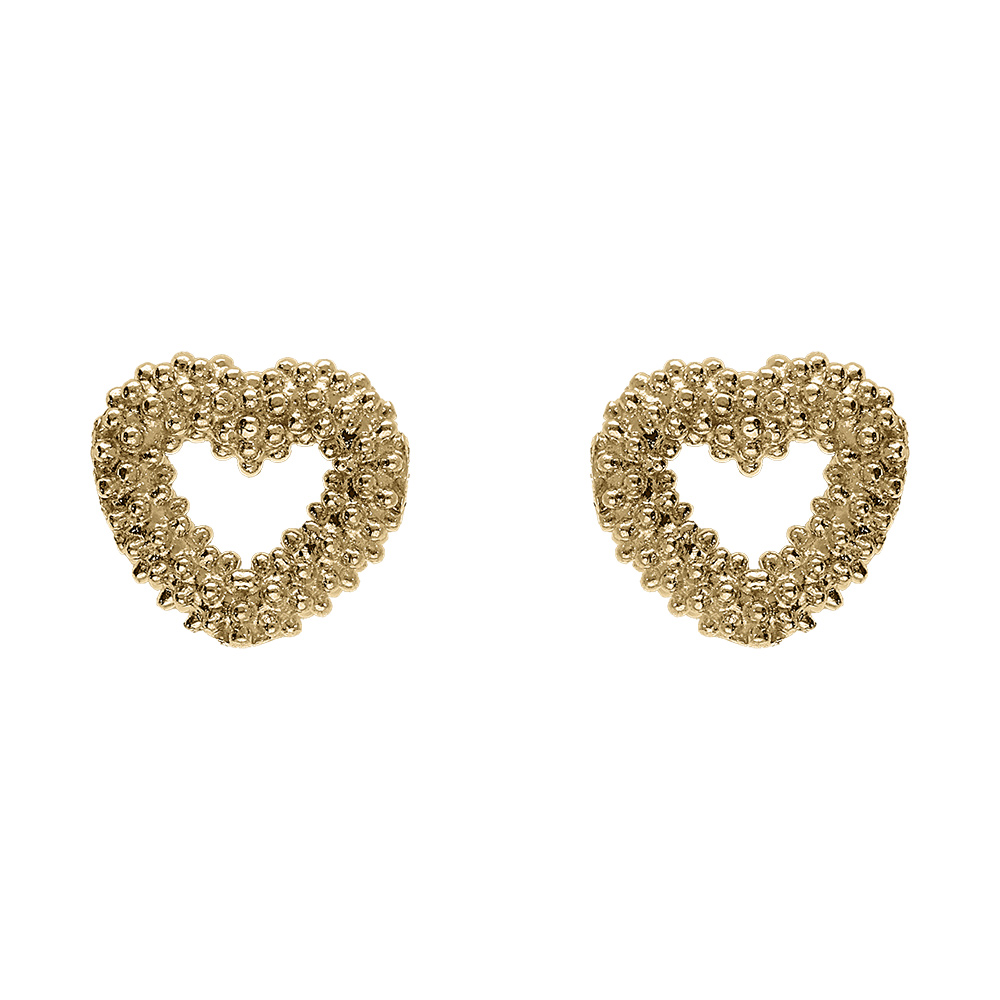Boucles d\'oreille tige argent dor� coeur oxydes blancs - Vue 1