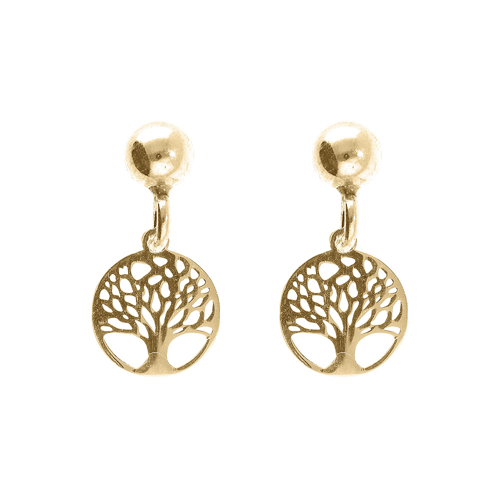 Boucles d\'oreille tige argent dor� jaune pendante arbre de vie 8mm - Vue 1