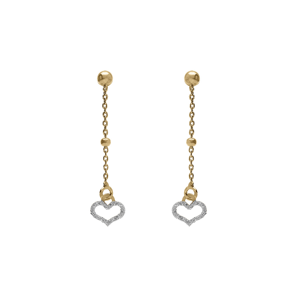 Boucles d\'oreille tige argent dor� jaune pendante coeur givr� - Vue 1