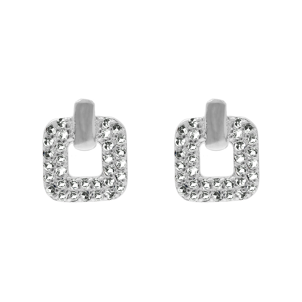 Boucles d\'oreille tige argent rhodi� carr� oxydes blancs sertis - Vue 1