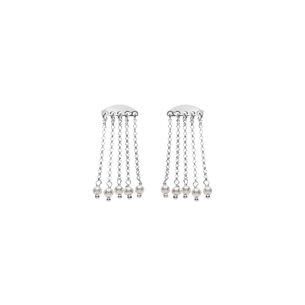 Boucles d\'oreille tige argent rhodi� 5 cha�nettes avec perles blanches - Vue 1