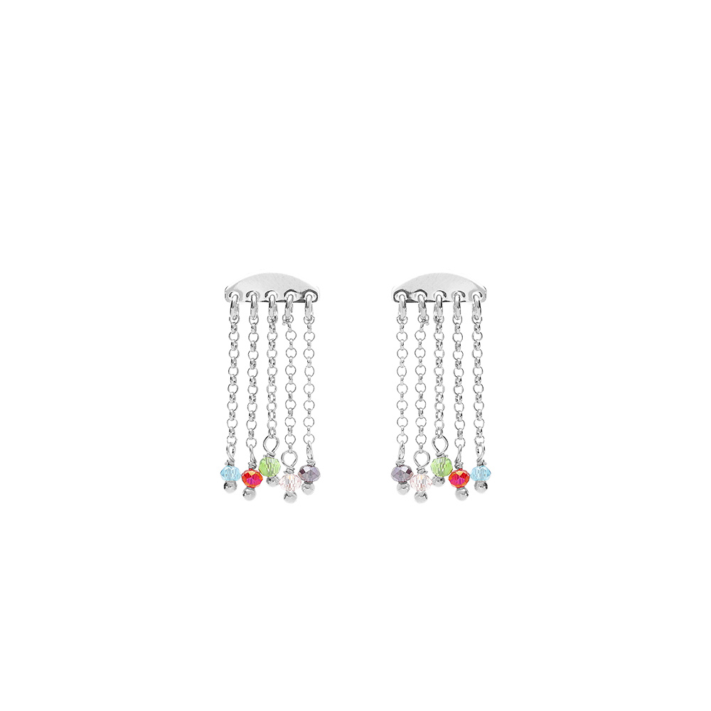 Boucles d\'oreille tige argent rhodi� 4 cha�nettes perles multicouleur - Vue 1