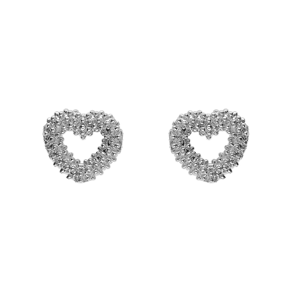 Boucles d\'oreille tige argent rhodi� coeur oxydes blancs - Vue 1
