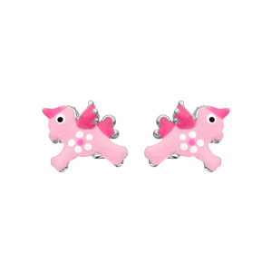 Boucles d\'oreille tige argent rhodié licorne rose - Vue 1