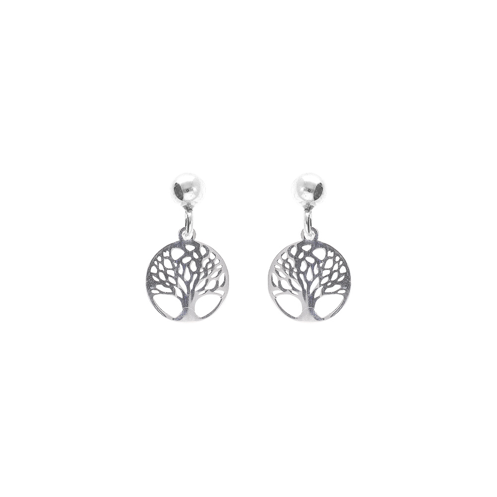 Boucles d\'oreille tige argent rhodi� pendante arbre de vie 10mm - Vue 1