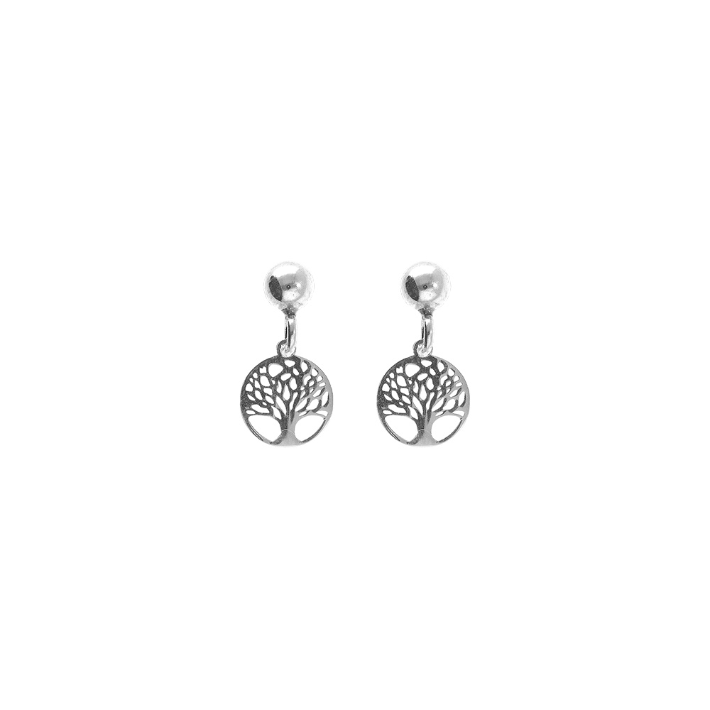 Boucles d\'oreille tige argent rhodi� pendante arbre de vie 8mm - Vue 1
