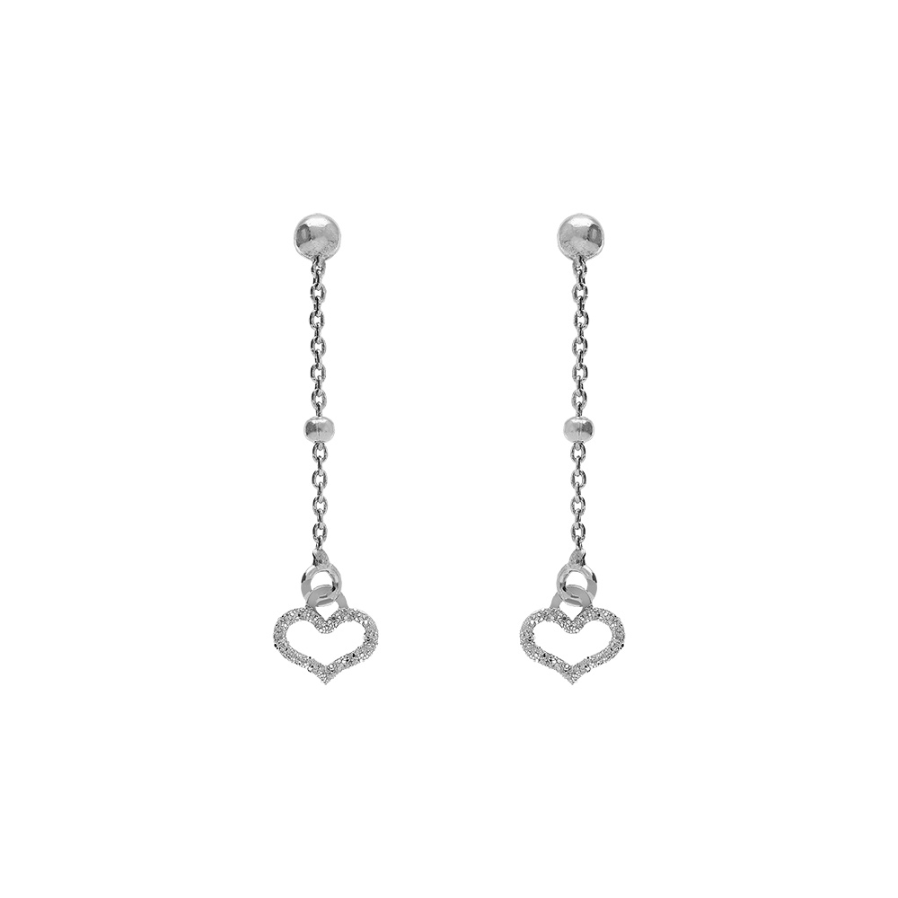 Boucles d\'oreille tige argent rhodi� pendante coeur givr� - Vue 1
