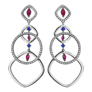Boucles d\'oreille tige argent rhodié pendante multi couleur - Vue 1