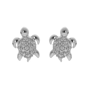 Boucles d\'oreille tige, argent rhodi puce tortue avec oxydes blancs - Vue 1