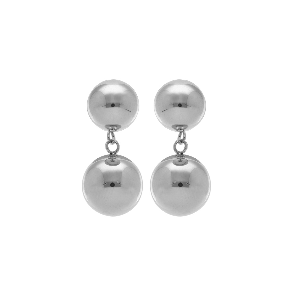Boucles d\'oreille tige en acier deux boules - Vue 1