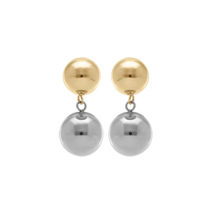 Boucles d\'oreille tige en acier deux boules bicolore - Vue 1
