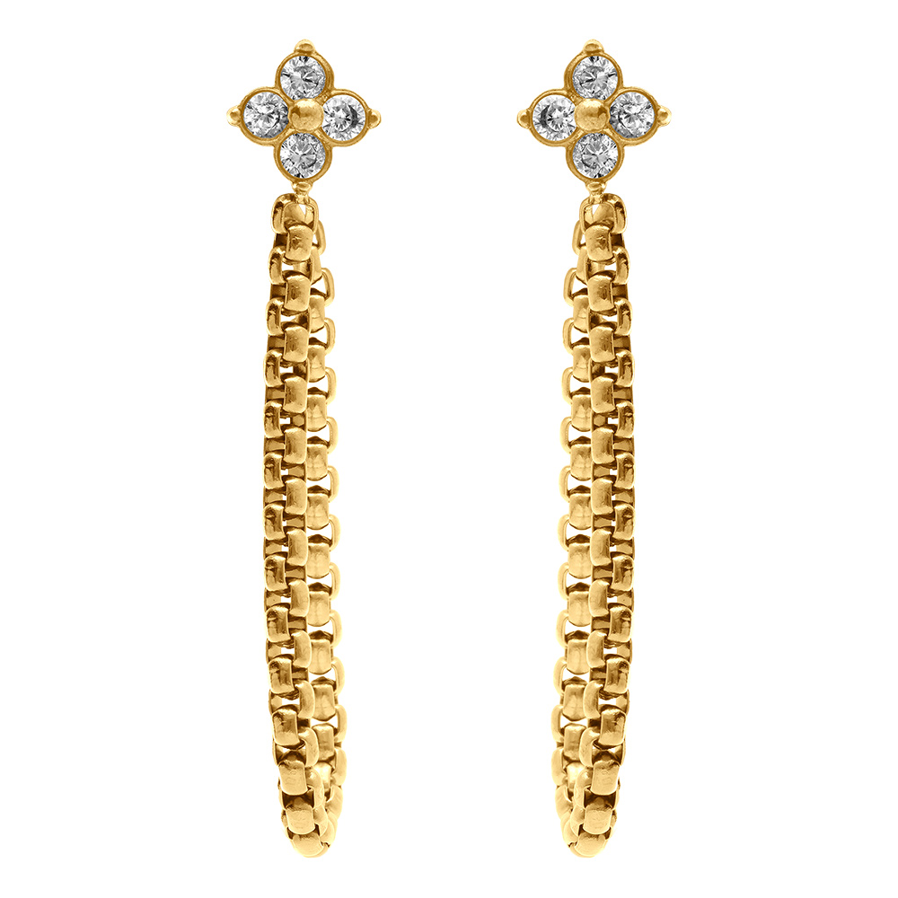 Boucles d\'oreille tige en acier dor� cha�nette et oxydes - Vue 1