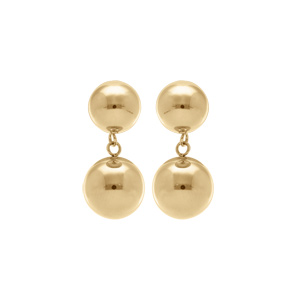 Boucles d\'oreille tige en acier doré deux boules - Vue 1