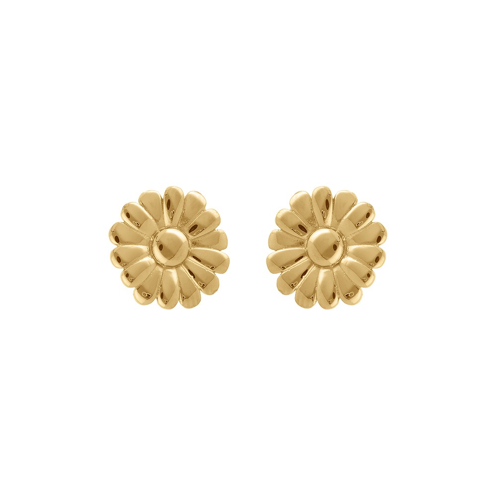 Boucles d\'oreille tige en acier dor fleur de 16mm - Vue 1