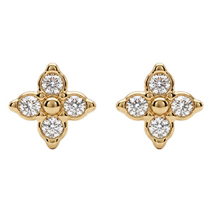 Boucles d'oreille tige en acier dor� fleur quatre oxydes blancs