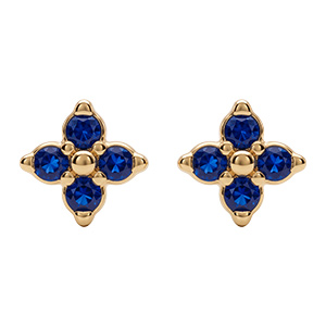 Boucles d'oreille tige en acier dor� fleur quatre oxydes bleus