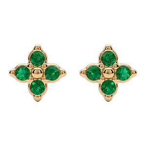 Boucles d'oreille tige en acier dor� fleur quatre oxydes verts