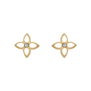 Boucles d\'oreille tige en acier dor fleur rsine blanche - Vue 1