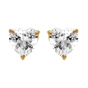 Boucles d'oreille tige en acier dor� forme coeur pav� d'oxyde blanc serti -  0.88cm x 0.86cm
