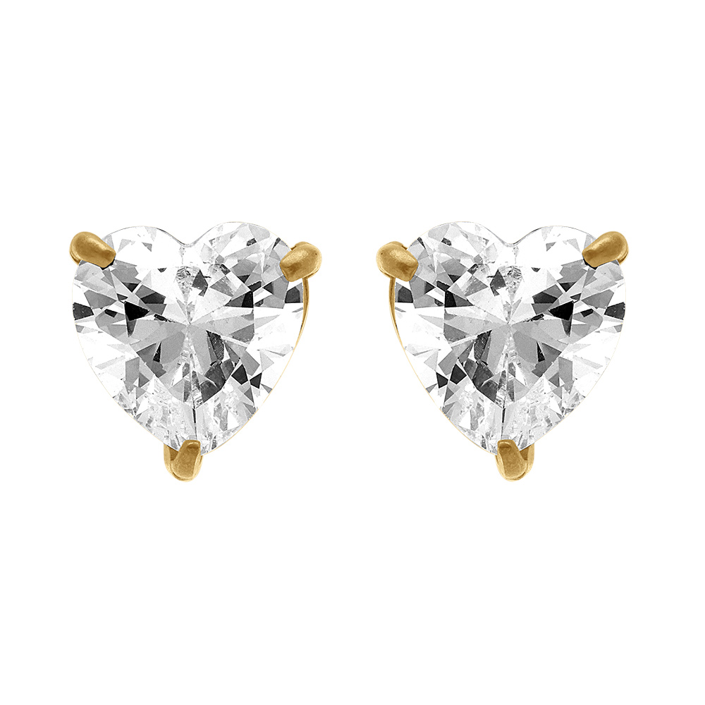 Boucles d\'oreille tige en acier dor� forme coeur pav� d\'oxyde blanc serti - 8.8mm X 8.6mm - Vue 1