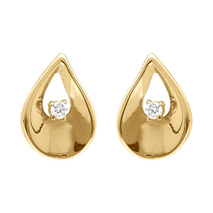 Boucles d'oreille tige en acier dor forme goutte avec oxyde blanc serti
