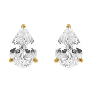 Boucles d'oreille tige en acier dor� forme poire pav� d oxyde blanc serti  - 0.81cm x 0.26cm
