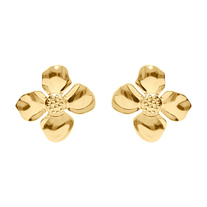 Boucles d\'oreille tige en acier dor jaune motif fleur - Vue 1