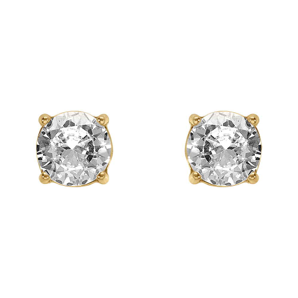 Boucles d\'oreille tige en acier dor� jaune oxyde 5mm blanc fermoir � vis et caoutchouc - Vue 1