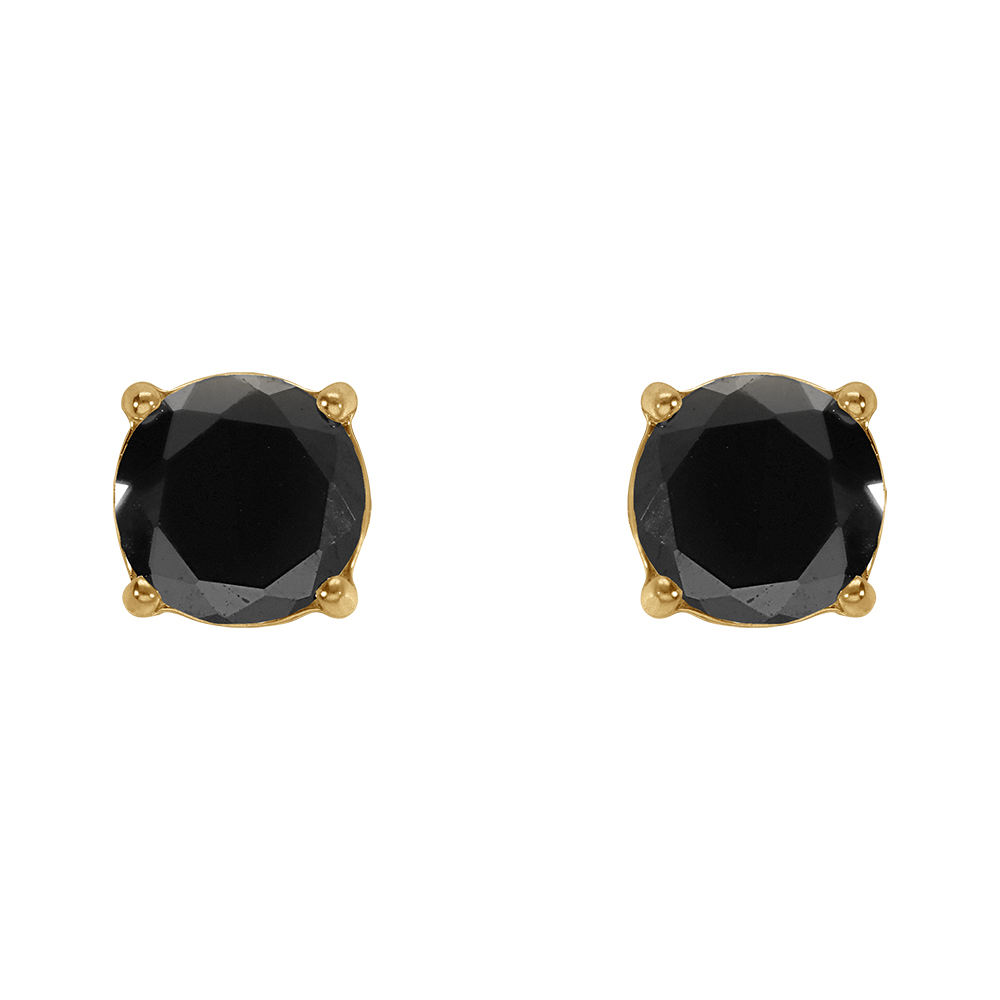 Boucles d\'oreille tige en acier dor� jaune oxyde 5mm noir fermoir � vis et caoutchouc - Vue 1