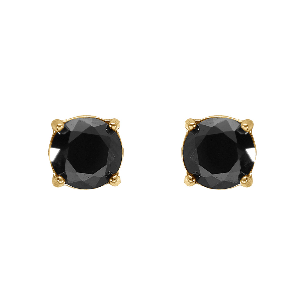 Boucles d\'oreille tige en acier dor� jaune oxyde 6mm noir fermoir � vis et caoutchouc - Vue 1