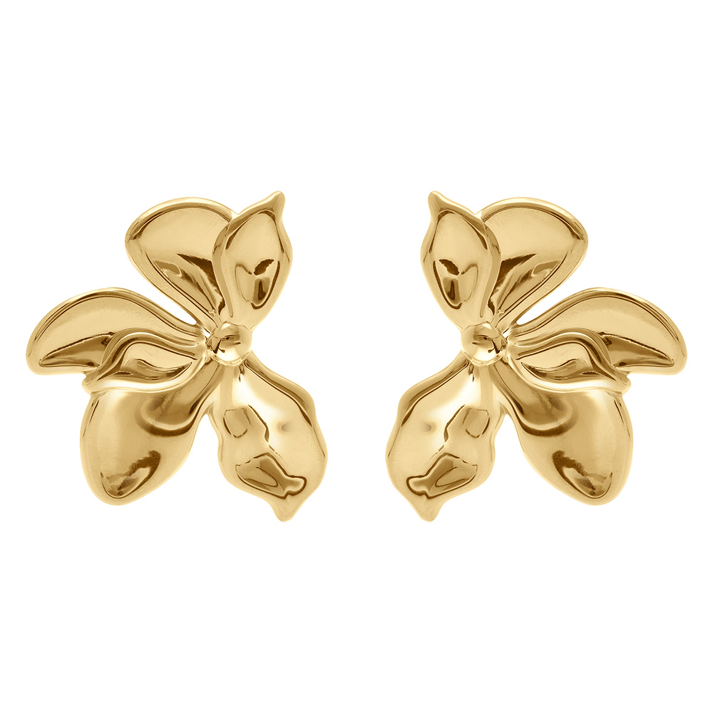 Boucles d\'oreille tige en acier dor� motif fleur - 40mm x 26mm - Vue 1