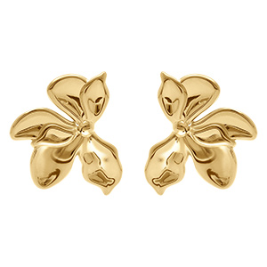 Boucles d'oreille tige en acier dor� motif fleur - 40mm x 26mm