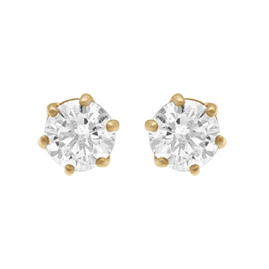 Boucles d\'oreille tige en acier doré oavec oxyde blanc 4mm serti 6 griffes - Vue 1