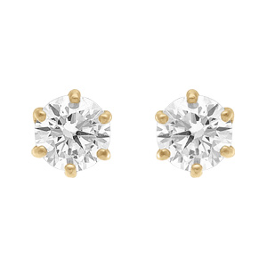 Boucles d\'oreille tige en acier doré oxyde blanc 6mm serti 6 griffes - Vue 1
