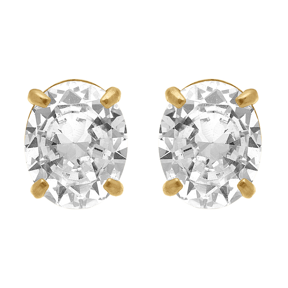 Boucles d\'oreille tige en acier dor� oxyde blanc serti  - 0.81cm x 0.99cm - Vue 1