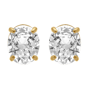 Boucles d'oreille tige en acier dor� oxyde blanc serti  - 8.1mm x 9.9mm