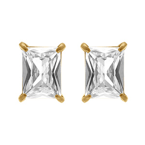 Boucles d'oreille tige en acier dor� :oxyde blanc serti rectangulaire  - 0.58cm x 0.93cm